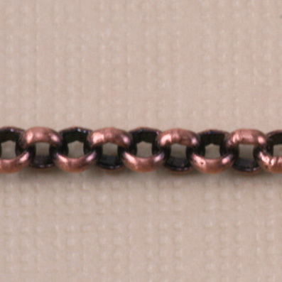 Chain & Clasps Antique Copper Finish, Rolo Chain, 2mm, by the Inch